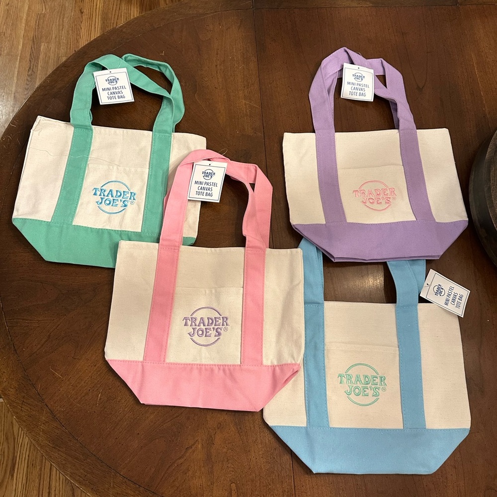 Trader Joe’s Canvas Tote Bag Set - Pink, Green, Purple, Blue